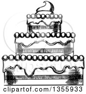 Clipart Of A Black And White Sketched Wedding Cake Royalty Free Vector Illustration