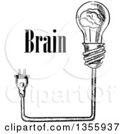 Poster, Art Print Of Black And White Sketched Brain Light Bulb Plug And Text