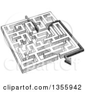 Poster, Art Print Of Black And White Sketched Maze And Arrow