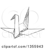 Poster, Art Print Of Black And White Sketched Origami Crane