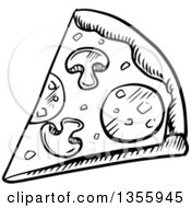 Clipart Of A Black And White Sketched Pizza Slice Royalty Free Vector Illustration