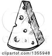 Clipart Of A Black And White Sketched Cheese Wedge Royalty Free Vector Illustration