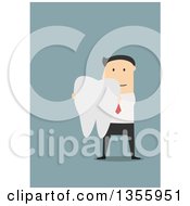 Poster, Art Print Of Flat Design White Businessman Holding A Tooth On Blue