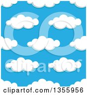 Clipart Of A Seamless Pattern Background Of Puffy Clouds In A Blue Sky Royalty Free Vector Illustration