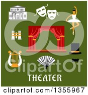 Flat Design Theater Icons Over Text On Green