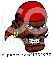 Poster, Art Print Of Cartoon Tough Black Male Pirate Wearing A Red Bandanana