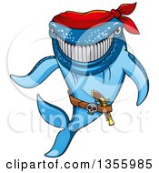 Poster, Art Print Of Cartoon Grinning Blue Pirate Shark Wearing A Bandana
