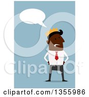 Poster, Art Print Of Flat Design Black Businessman Wearing A Crown And Talking Over Blue