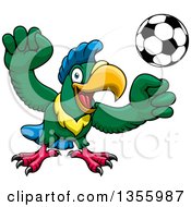 Poster, Art Print Of Cartoon Parrot Mascot Playing Soccer