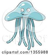 Clipart Of A Happy Blue Jellyfish Royalty Free Vector Illustration by Vector Tradition SM