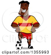 Cartoon Grinning Black Male Soccer Player