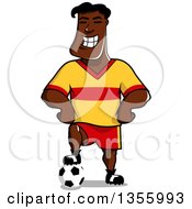 Poster, Art Print Of Cartoon Grinning Black Male Soccer Player