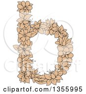 Clipart Of A Tan Floral Lowercase Letter B Royalty Free Vector Illustration