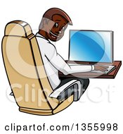 Poster, Art Print Of Cartoon Black Businessman Working On A Computer