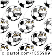 Clipart Of A Seamless Background Pattern Of Soccer Ball Characters Royalty Free Vector Illustration