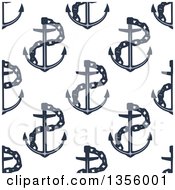 Poster, Art Print Of Seamless Background Pattern Of Navy Blue Anchors And Chains