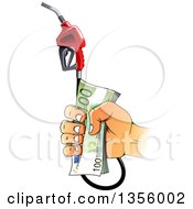 Poster, Art Print Of Clipart Of A  Hand Holding A Gas Pump Nozzle And Cash Money Royalty Free Vector Illustration