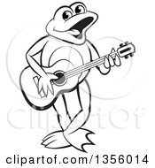 Poster, Art Print Of Cartoon Black And White Frog Playing A Guitar