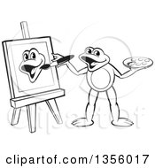 Poster, Art Print Of Cartoon Black And White Frog Artist Painting