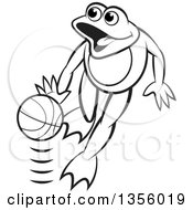 Poster, Art Print Of Cartoon Black And White Frog Dribbling A Basketball