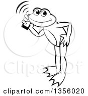 Poster, Art Print Of Cartoon Black And White Frog Talking On A Smart Phone
