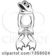 Clipart Of A Cartoon Black And White Frog Dancing Royalty Free Vector Illustration by Lal Perera