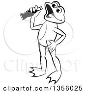 Cartoon Black And White Frog Drinking A Soda