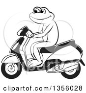 Poster, Art Print Of Cartoon Black And White Frog Riding A Scooter