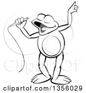Clipart Of A Cartoon Black And White Frog Singing Royalty Free Vector Illustration by Lal Perera