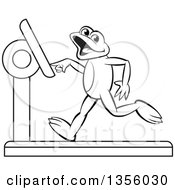 Poster, Art Print Of Cartoon Black And White Frog Running On A Treadmill