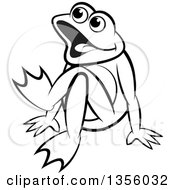 Clipart Of A Cartoon Black And White Frog Sitting On The Ground Royalty Free Vector Illustration