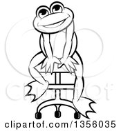 Clipart Of A Cartoon Black And White Frog Sitting On A Chair Royalty Free Vector Illustration by Lal Perera