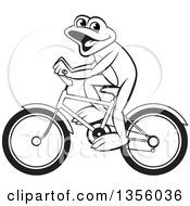 Poster, Art Print Of Cartoon Black And White Frog Riding A Bicycle