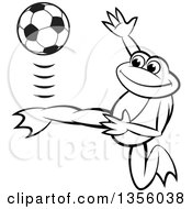 Poster, Art Print Of Cartoon Black And White Frog Kicking A Soccer Ball