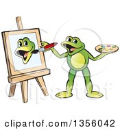 Poster, Art Print Of Cartoon Green Frog Artist Painting