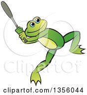 Poster, Art Print Of Cartoon Green Frog Swinging A Baseball Bat