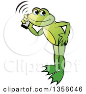 Poster, Art Print Of Cartoon Green Frog Talking On A Smart Phone