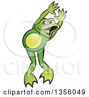 Clipart Of A Cartoon Green Frog Dancing Royalty Free Vector Illustration by Lal Perera