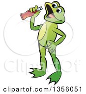 Poster, Art Print Of Cartoon Green Frog Drinking A Soda