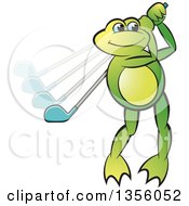 Poster, Art Print Of Cartoon Green Frog Playing Golf