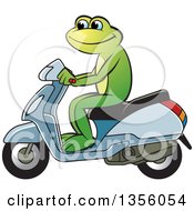 Clipart Of A Cartoon Green Frog Riding A Scooter Royalty Free Vector Illustration by Lal Perera