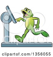 Poster, Art Print Of Cartoon Green Frog Running On A Treadmill