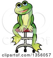 Clipart Of A Cartoon Green Frog Sitting On A Chair Royalty Free Vector Illustration by Lal Perera