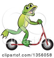 Poster, Art Print Of Cartoon Green Frog On A Toy Scooter