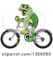 Poster, Art Print Of Cartoon Green Frog Riding A Bicycle
