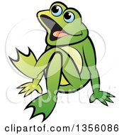 Poster, Art Print Of Cartoon Green Frog Sitting On The Ground