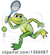 Poster, Art Print Of Cartoon Green Frog Playing Tennis
