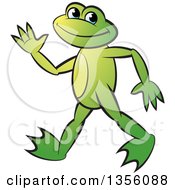 Poster, Art Print Of Cartoon Green Frog Walking And Waving