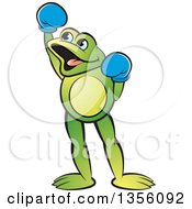 Poster, Art Print Of Cartoon Green Frog Boxer Cheering