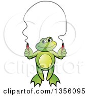 Poster, Art Print Of Cartoon Green Frog Skipping Rope
